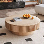 Table basse ronde moderne en placage de bois massif avec rangement