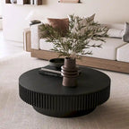 Table basse ronde moderne en placage de bois massif avec rangement