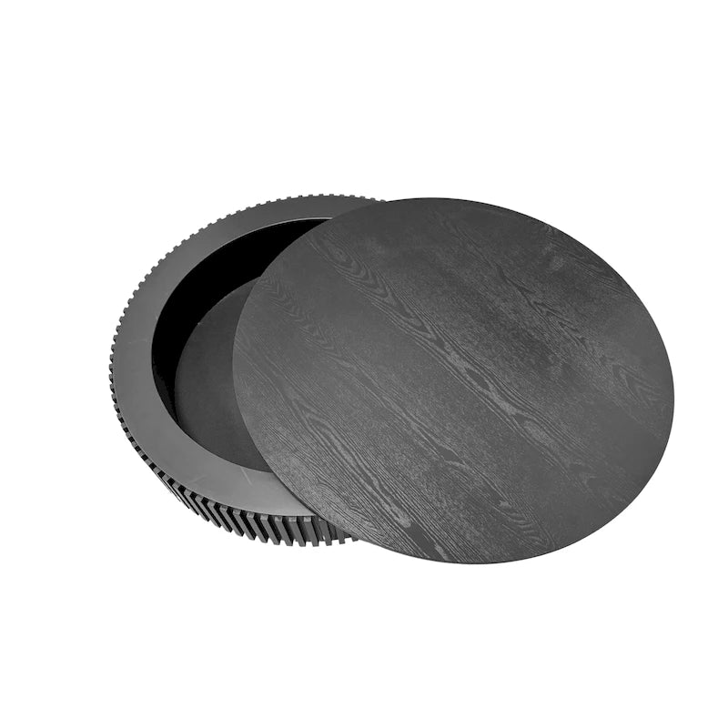 Table basse ronde moderne en placage de bois massif avec rangement