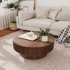 Table basse ronde moderne en placage de bois massif avec rangement
