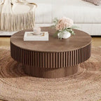 Table basse ronde moderne en placage de bois massif avec rangement