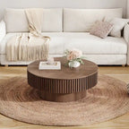Table basse ronde moderne en placage de bois massif avec rangement
