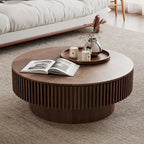 Table basse ronde moderne en placage de bois massif avec rangement