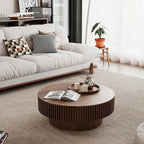 Table basse ronde moderne en placage de bois massif avec rangement