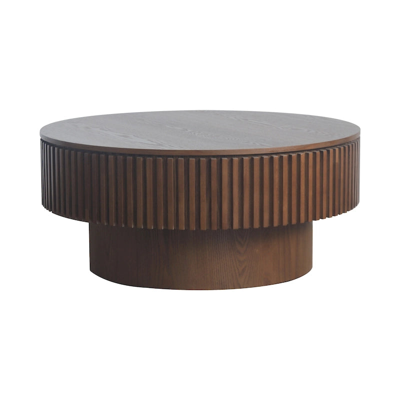 Table basse ronde moderne en placage de bois massif avec rangement
