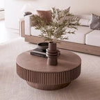 Table basse ronde moderne en placage de bois massif avec rangement