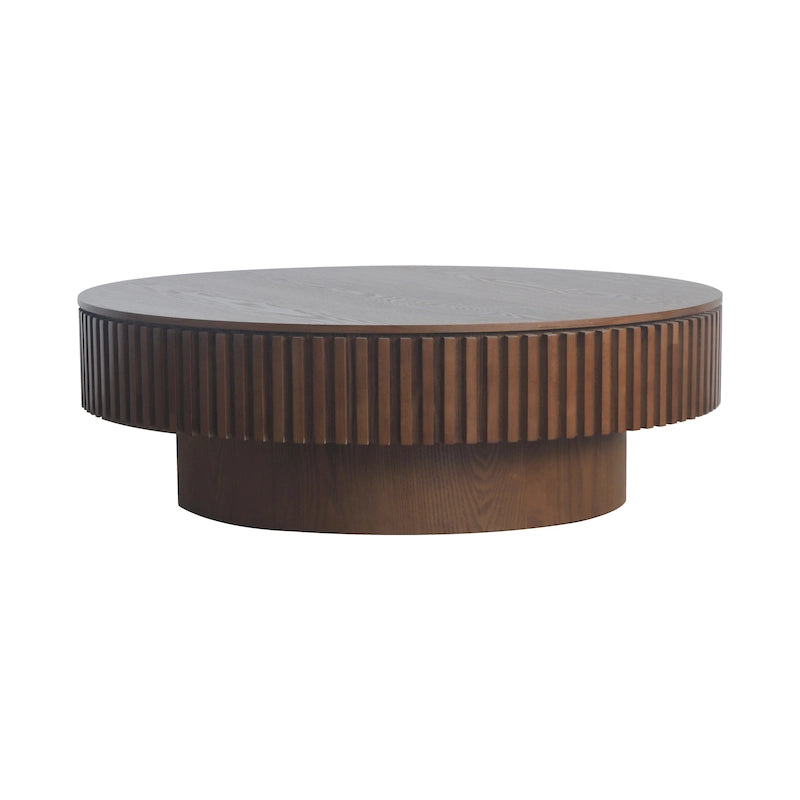 Table basse ronde moderne en placage de bois massif avec rangement