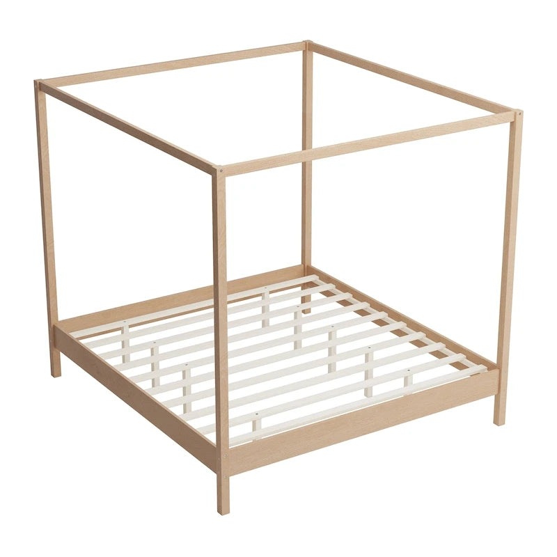 Lit à baldaquin en bois massif, cadre de lit plateforme avec sommier à lattes en bois pour chambre à coucher, sans sommier tapissier nécessaire