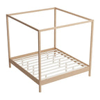Lit à baldaquin en bois massif, cadre de lit plateforme avec sommier à lattes en bois pour chambre à coucher, sans sommier tapissier nécessaire