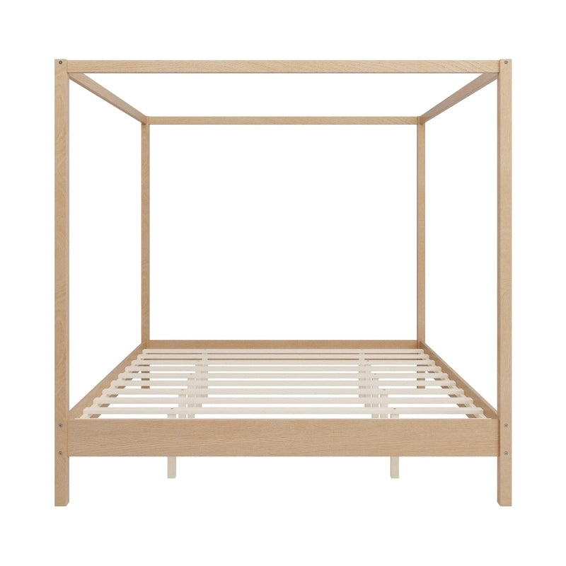 Lit à baldaquin en bois massif, cadre de lit plateforme avec sommier à lattes en bois pour chambre à coucher, sans sommier tapissier nécessaire