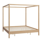 Lit à baldaquin en bois massif, cadre de lit plateforme avec sommier à lattes en bois pour chambre à coucher, sans sommier tapissier nécessaire