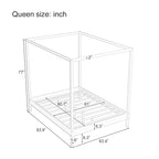 Lit à baldaquin en bois massif, cadre de lit plateforme avec sommier à lattes en bois pour chambre à coucher, sans sommier tapissier nécessaire