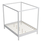 Lit à baldaquin en bois massif, cadre de lit plateforme avec sommier à lattes en bois pour chambre à coucher, sans sommier tapissier nécessaire