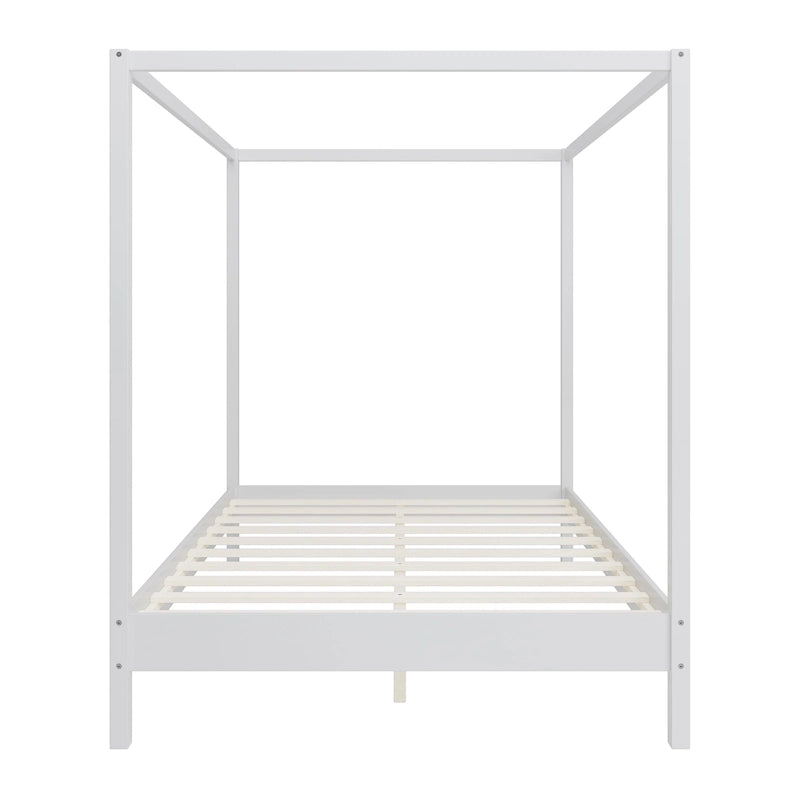Lit à baldaquin en bois massif, cadre de lit plateforme avec sommier à lattes en bois pour chambre à coucher, sans sommier tapissier nécessaire