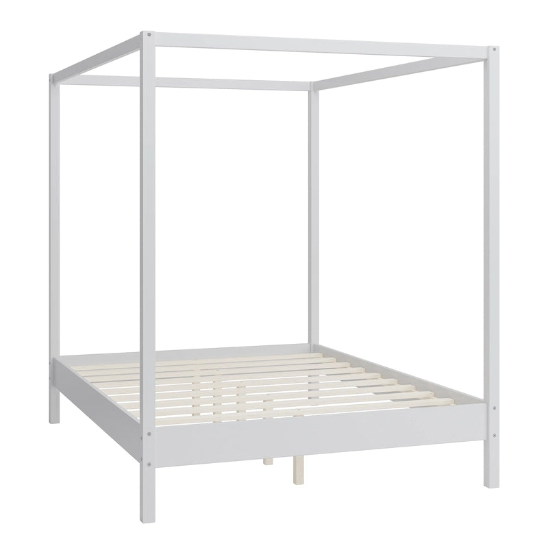 Lit à baldaquin en bois massif, cadre de lit plateforme avec sommier à lattes en bois pour chambre à coucher, sans sommier tapissier nécessaire