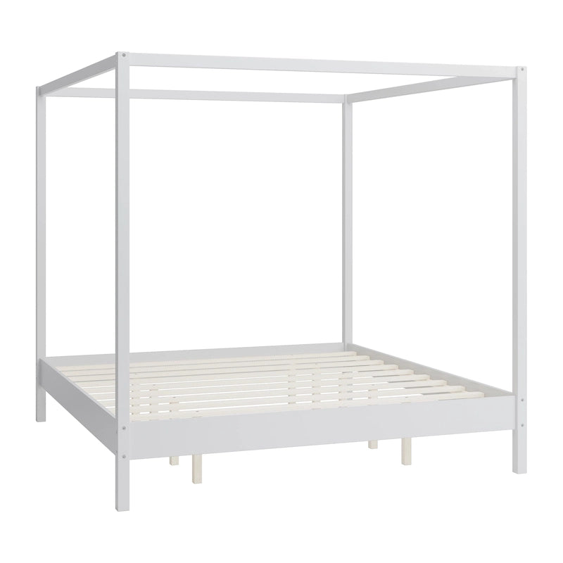 Lit à baldaquin en bois massif, cadre de lit plateforme avec sommier à lattes en bois pour chambre à coucher, sans sommier tapissier nécessaire