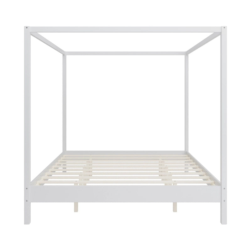 Lit à baldaquin en bois massif, cadre de lit plateforme avec sommier à lattes en bois pour chambre à coucher, sans sommier tapissier nécessaire