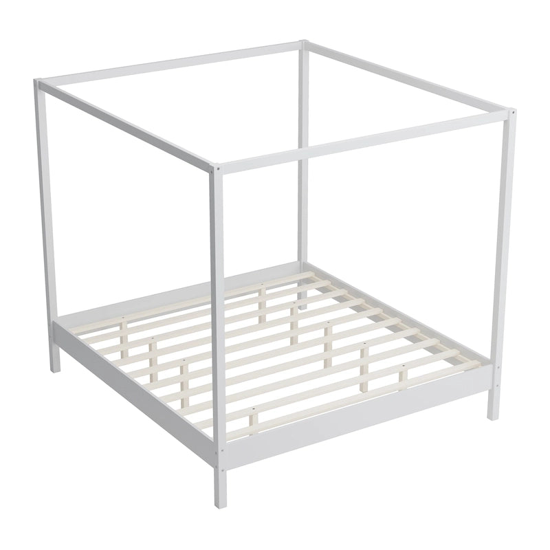 Lit à baldaquin en bois massif, cadre de lit plateforme avec sommier à lattes en bois pour chambre à coucher, sans sommier tapissier nécessaire