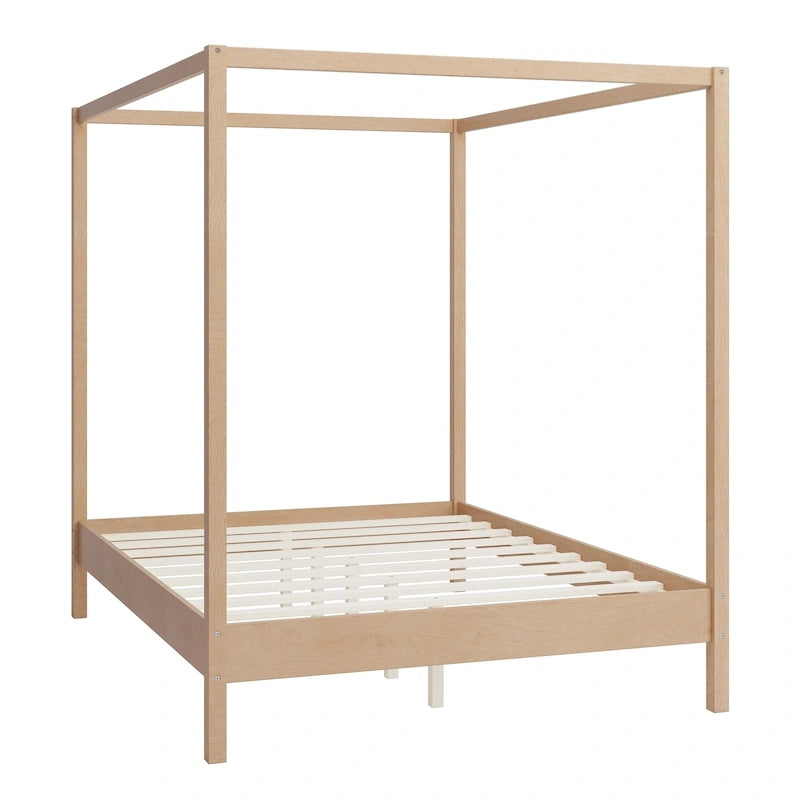 Lit à baldaquin en bois massif, cadre de lit plateforme avec sommier à lattes en bois pour chambre à coucher, sans sommier tapissier nécessaire