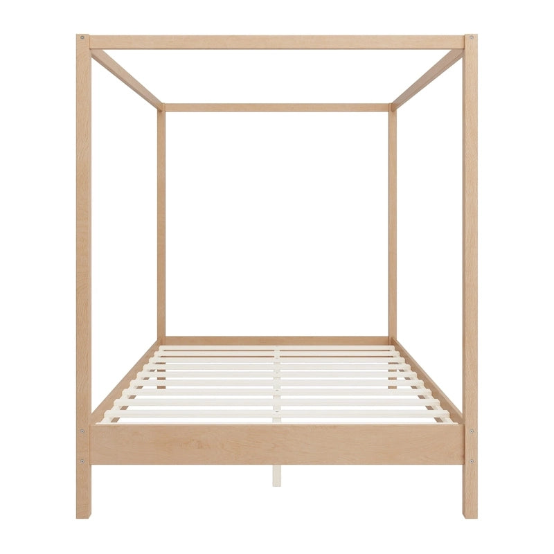 Lit à baldaquin en bois massif, cadre de lit plateforme avec sommier à lattes en bois pour chambre à coucher, sans sommier tapissier nécessaire