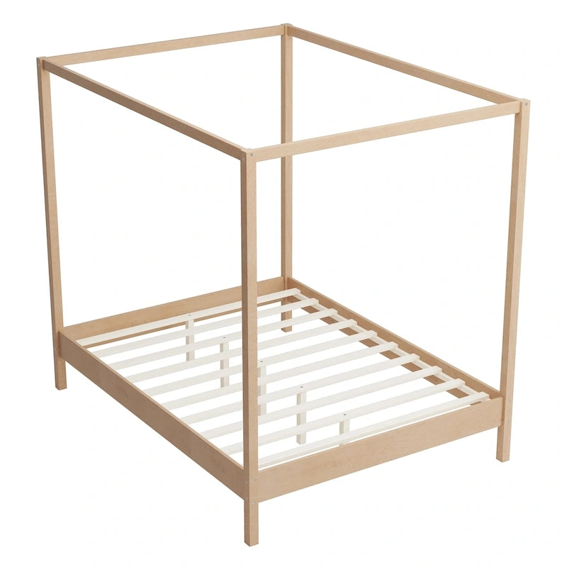 Lit à baldaquin en bois massif, cadre de lit plateforme avec sommier à lattes en bois pour chambre à coucher, sans sommier tapissier nécessaire