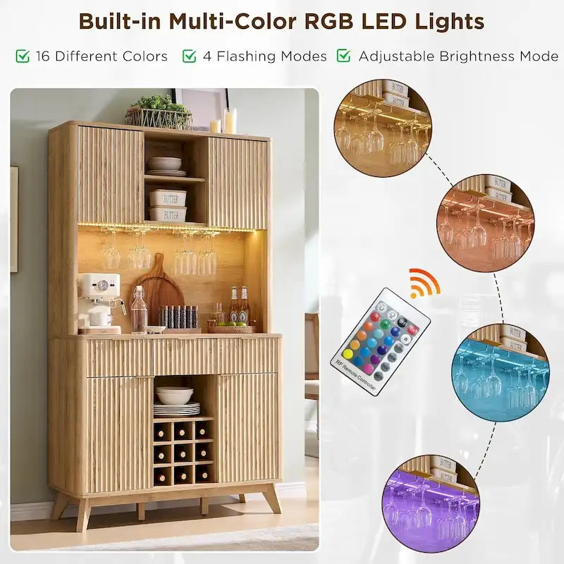Meuble bar à vin 72, meuble bar à café moderne en bois avec éclairage LED - Non disponible