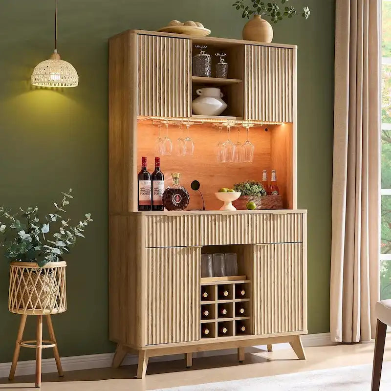 Meuble bar à vin 72, meuble bar à café moderne en bois avec éclairage LED - Non disponible