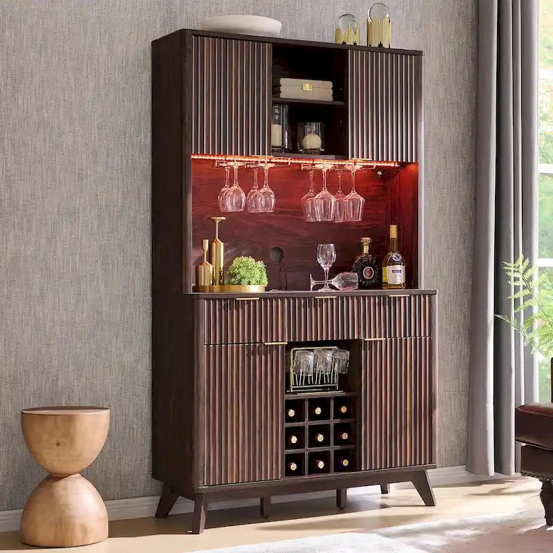 Meuble bar à vin 72, meuble bar à café moderne en bois avec éclairage LED - Non disponible
