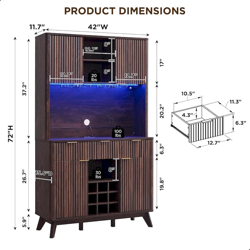 Meuble bar à vin 72, meuble bar à café moderne en bois avec éclairage LED - Non disponible