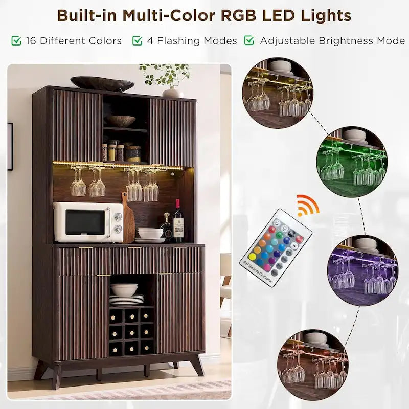 Meuble bar à vin 72, meuble bar à café moderne en bois avec éclairage LED - Non disponible