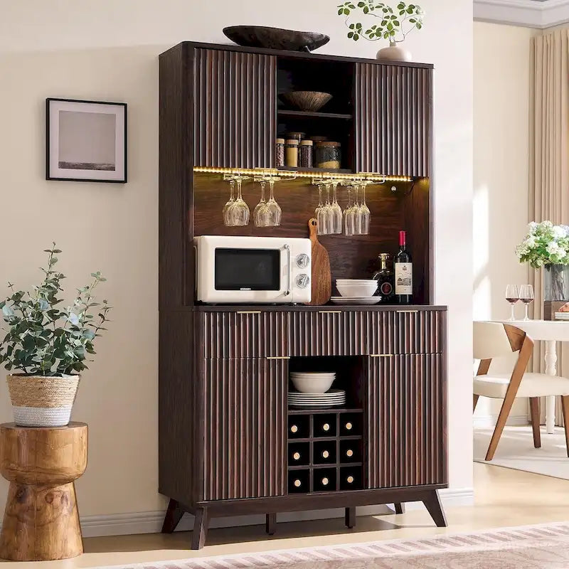 Meuble bar à vin 72, meuble bar à café moderne en bois avec éclairage LED - Non disponible
