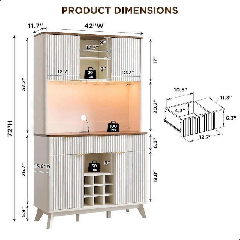 Meuble bar à vin 72, meuble bar à café moderne en bois avec éclairage LED - Non disponible