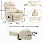 Fauteuil releveur électrique Deluxe à double moteur, longueur 190 cm, 100 % polyester, massage/chauffage, montage facile
