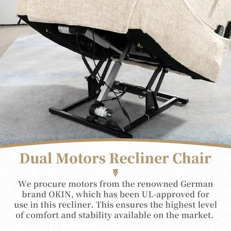 Fauteuil releveur électrique Deluxe à double moteur, longueur 190 cm, 100 % polyester, massage/chauffage, montage facile