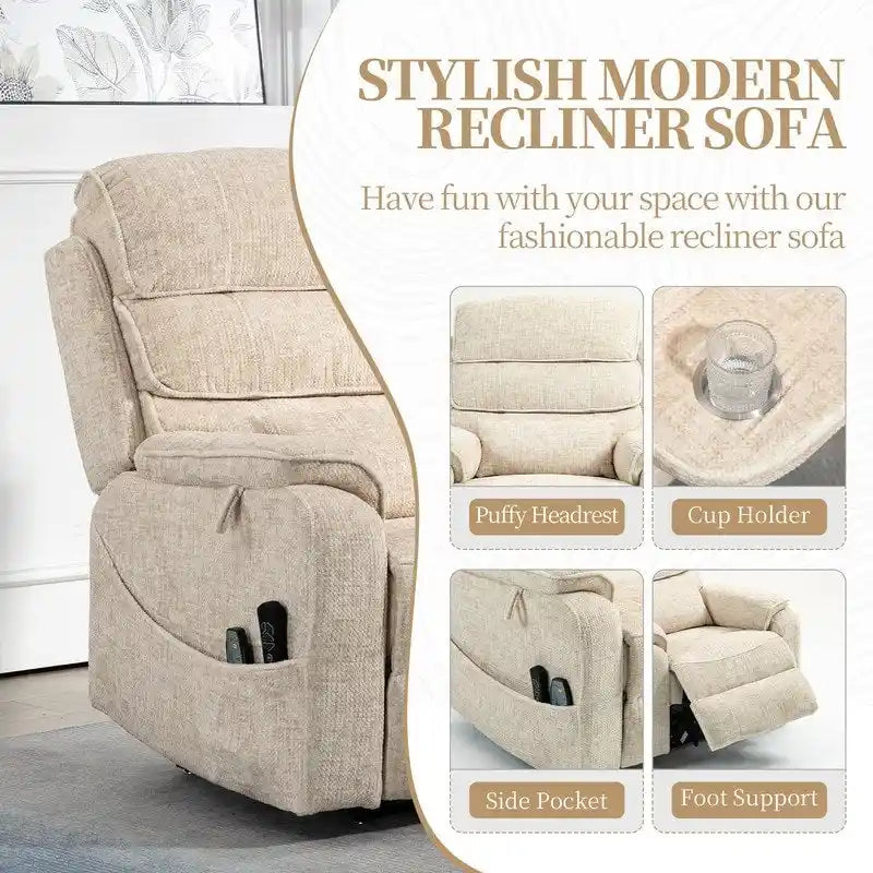 Fauteuil releveur électrique Deluxe à double moteur, longueur 190 cm, 100 % polyester, massage/chauffage, montage facile