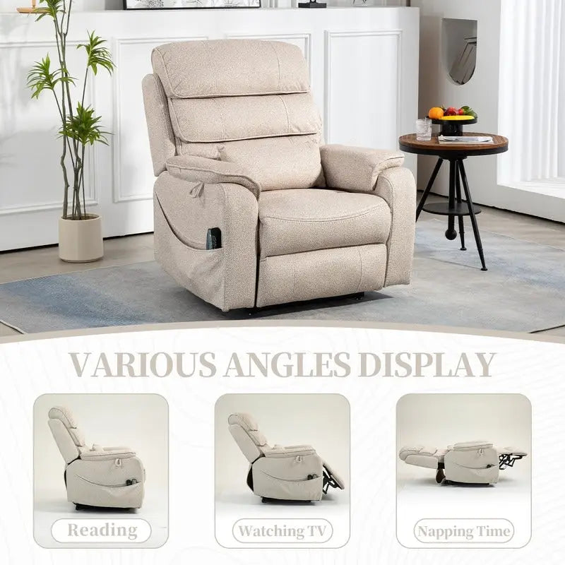 Fauteuil releveur électrique Deluxe à double moteur, longueur 190 cm, 100 % polyester, massage/chauffage, montage facile