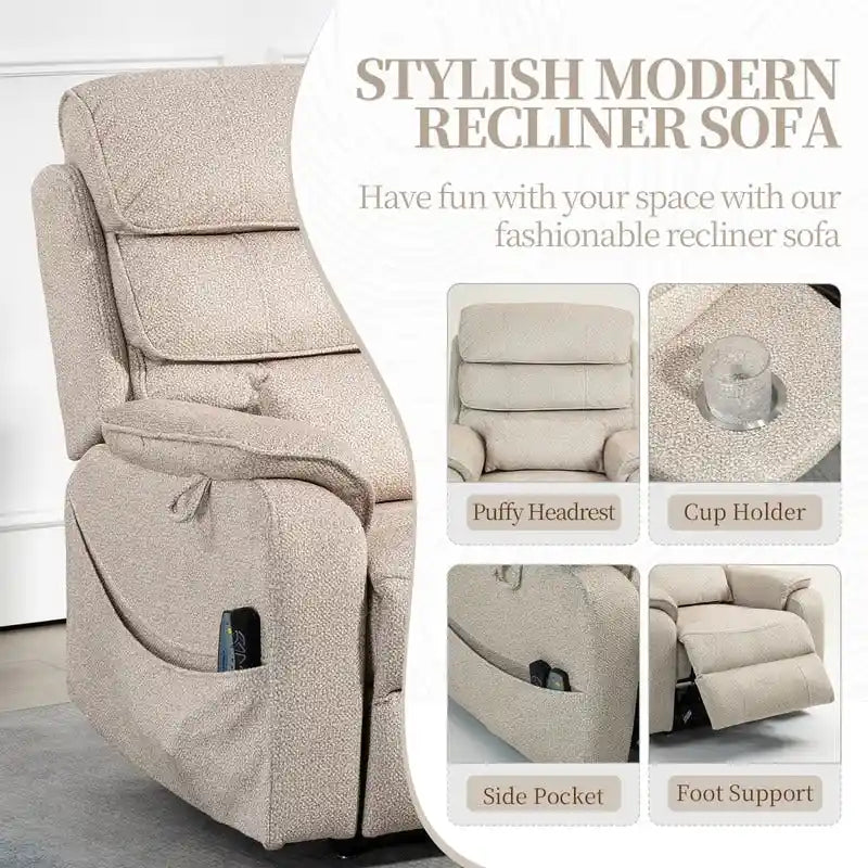 Fauteuil releveur électrique Deluxe à double moteur, longueur 190 cm, 100 % polyester, massage/chauffage, montage facile