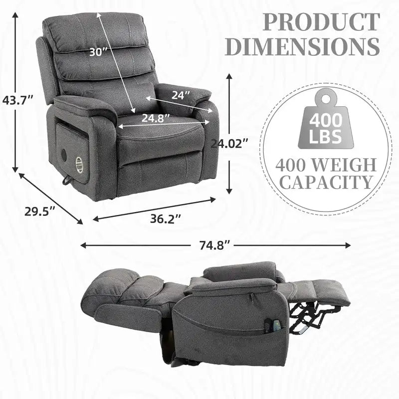 Fauteuil releveur électrique Deluxe à double moteur, longueur 190 cm, 100 % polyester, massage/chauffage, montage facile