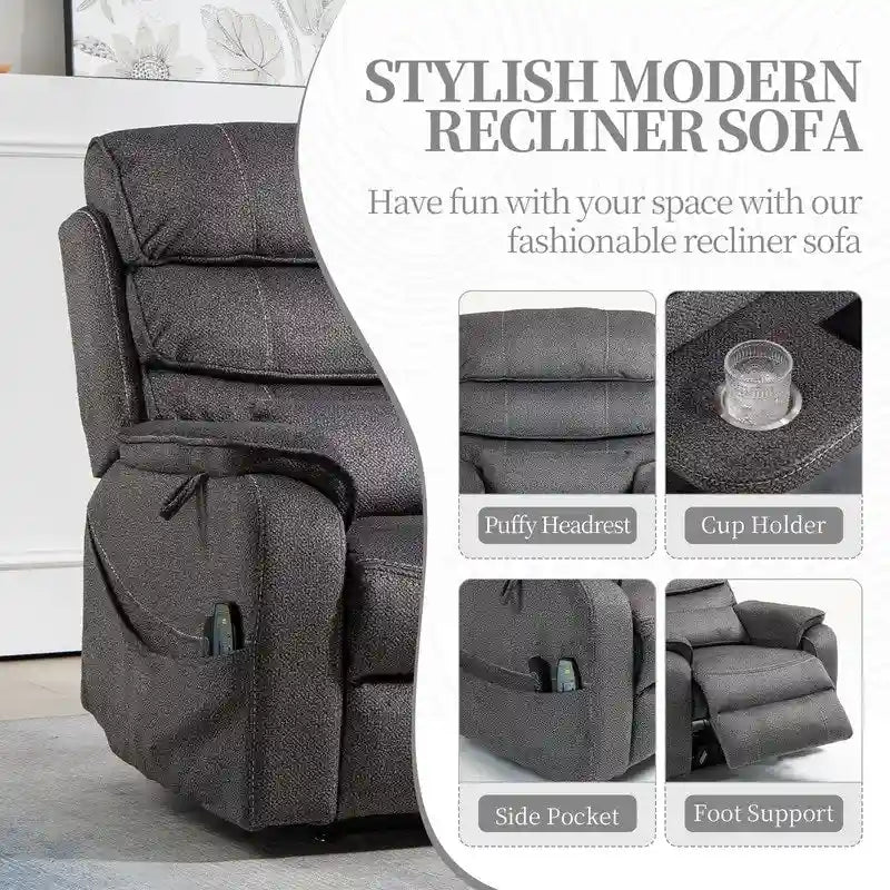 Fauteuil releveur électrique Deluxe à double moteur, longueur 190 cm, 100 % polyester, massage/chauffage, montage facile