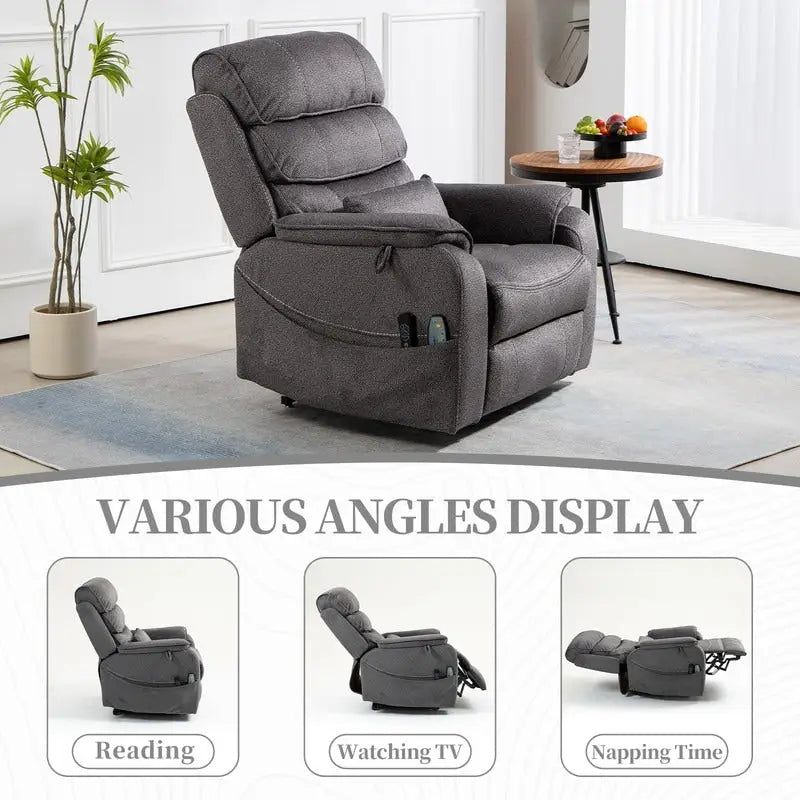 Fauteuil releveur électrique Deluxe à double moteur, longueur 190 cm, 100 % polyester, massage/chauffage, montage facile