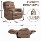 Fauteuil releveur électrique Deluxe à double moteur, longueur 190 cm, 100 % polyester, massage/chauffage, montage facile