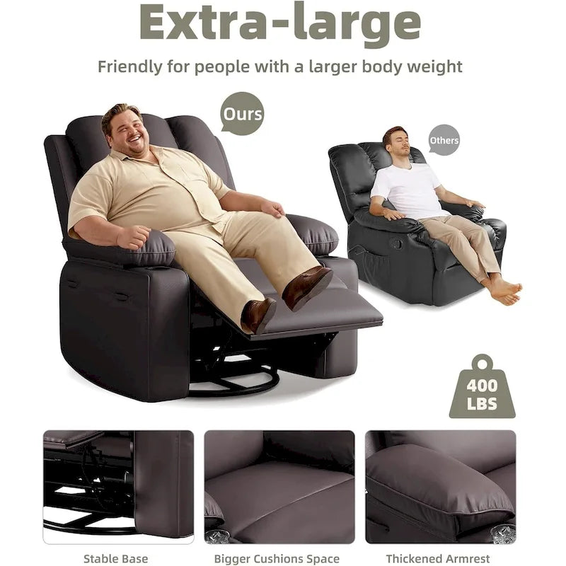 Fauteuils inclinables pivotants à 360° surdimensionnés avec fonction chauffante et massante