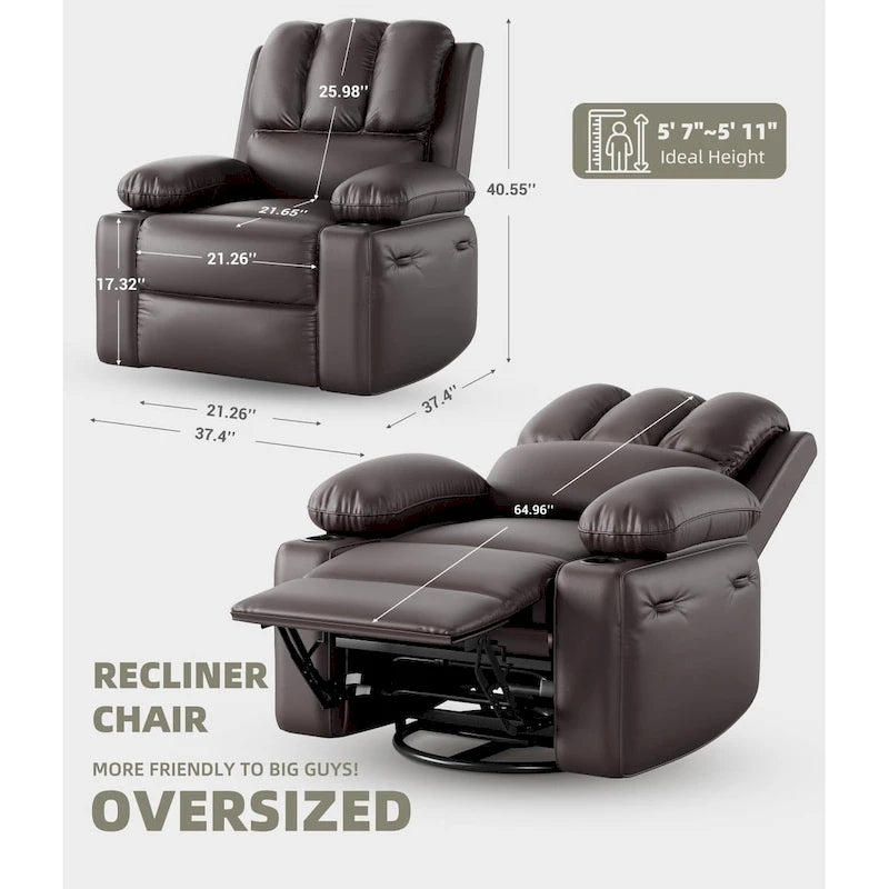 Fauteuils inclinables pivotants à 360° surdimensionnés avec fonction chauffante et massante