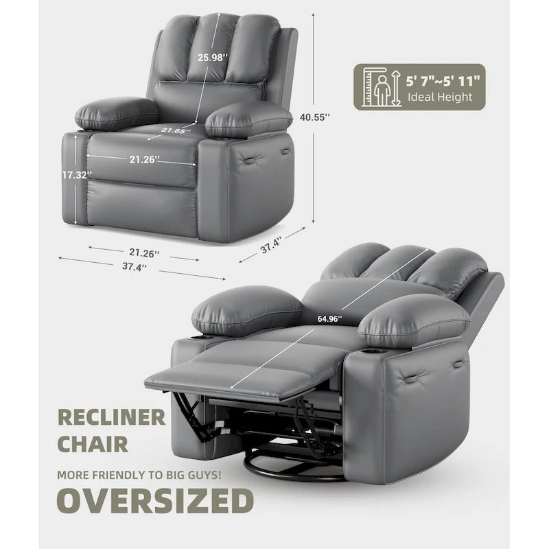 Fauteuils inclinables pivotants à 360° surdimensionnés avec fonction chauffante et massante
