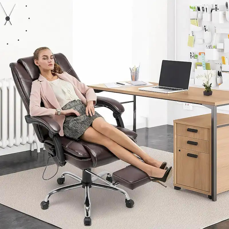 Fauteuil de direction ergonomique chauffant avec massage à 2/4/6 points, repose-pieds rétractable et revêtement en cuir PU