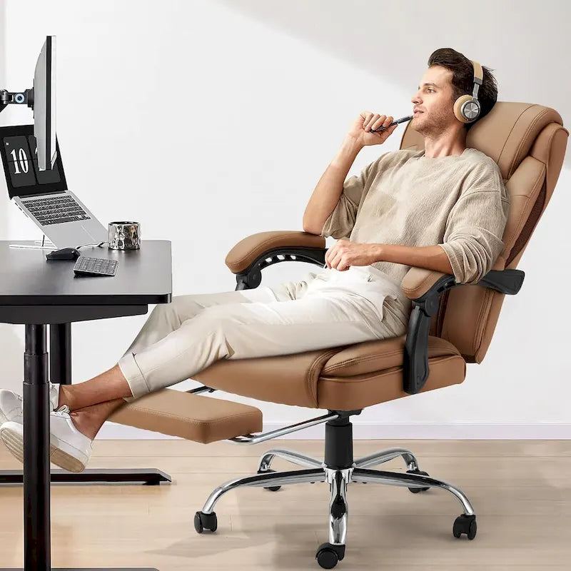 Fauteuil de direction ergonomique chauffant avec massage à 2/4/6 points, repose-pieds rétractable et revêtement en cuir PU