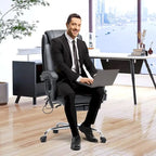 Fauteuil de direction ergonomique chauffant avec massage à 2/4/6 points, repose-pieds rétractable et revêtement en cuir PU