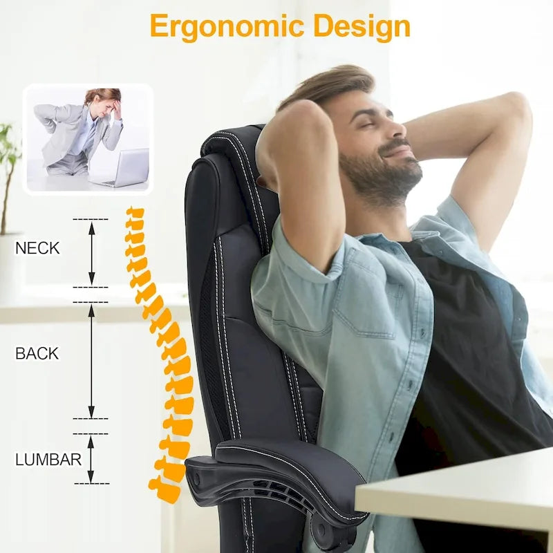 Fauteuil de direction ergonomique chauffant avec massage à 2/4/6 points, repose-pieds rétractable et revêtement en cuir PU