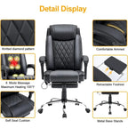 Fauteuil de direction ergonomique chauffant avec massage à 2/4/6 points, repose-pieds rétractable et revêtement en cuir PU