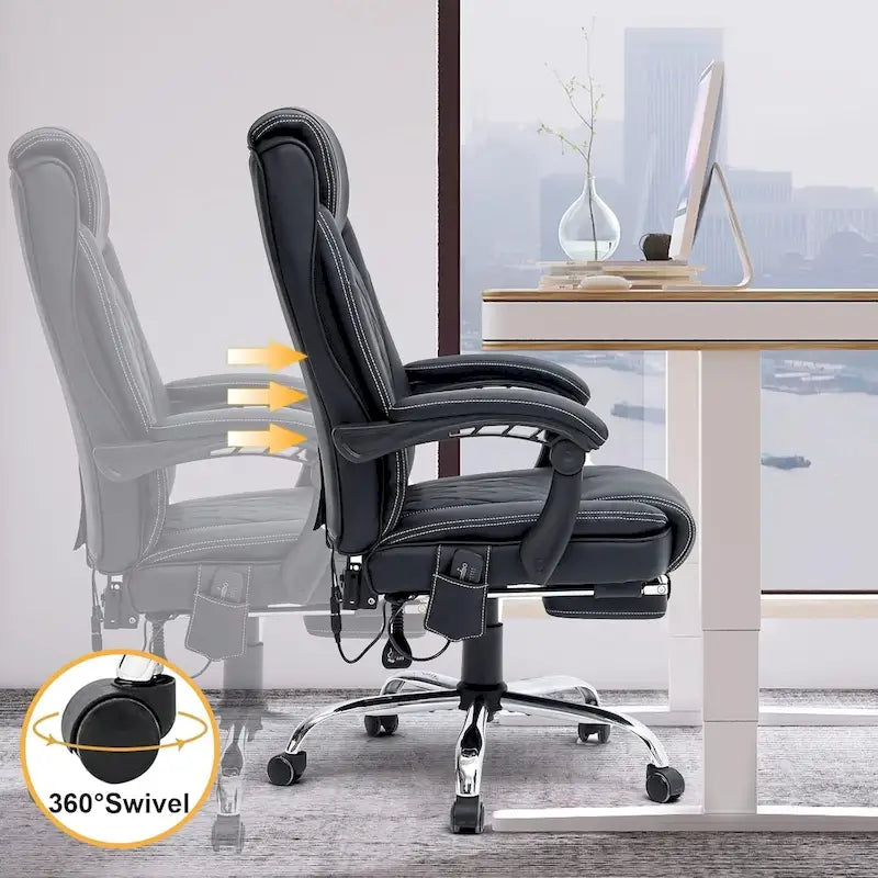 Fauteuil de direction ergonomique chauffant avec massage à 2/4/6 points, repose-pieds rétractable et revêtement en cuir PU